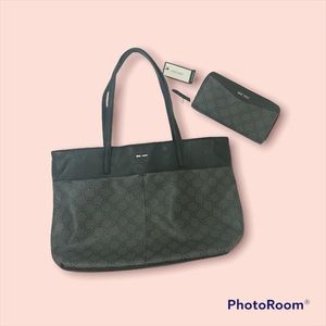 NINE WEST black and gray tote with matching wallet